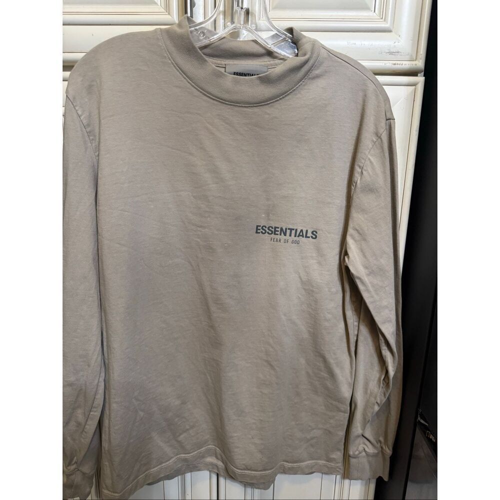 Fear of God ESSENTIALS Women's Logo Oversized Long Sleeve Cotton Tee Tan XS
